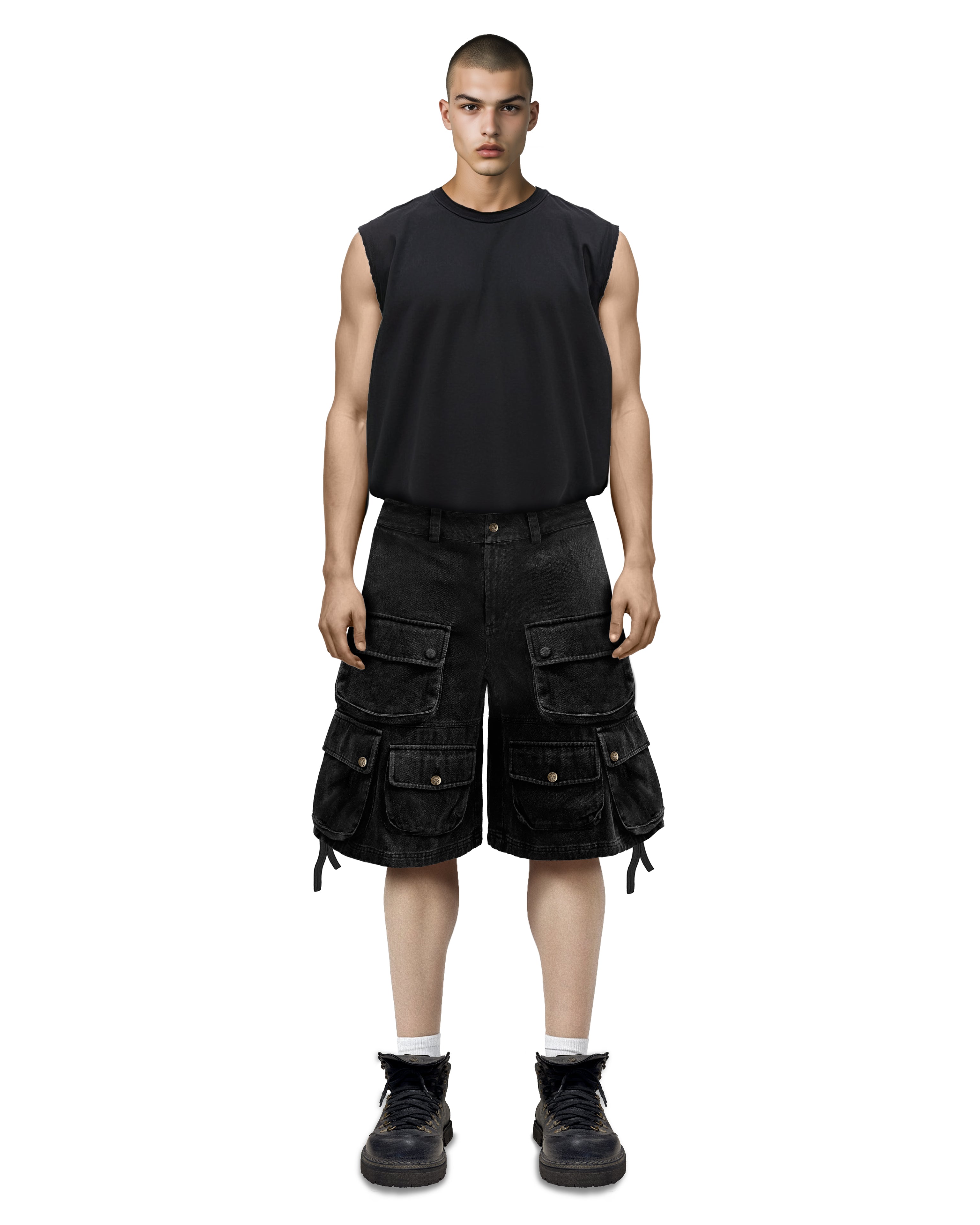 Washed Black Cargo Shorts