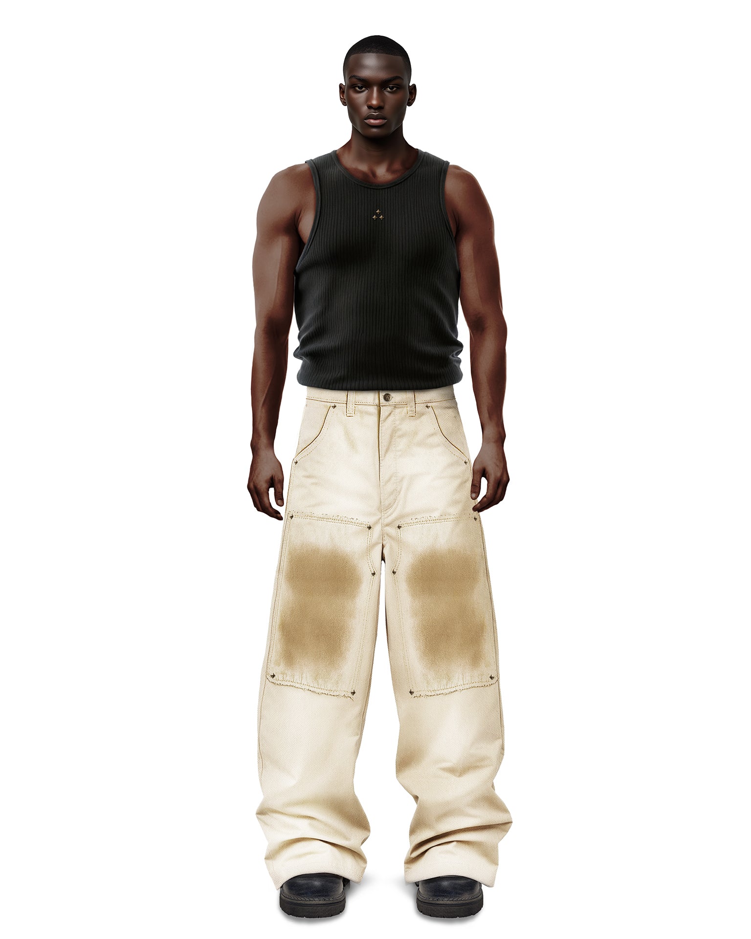 Double Knee White Pants