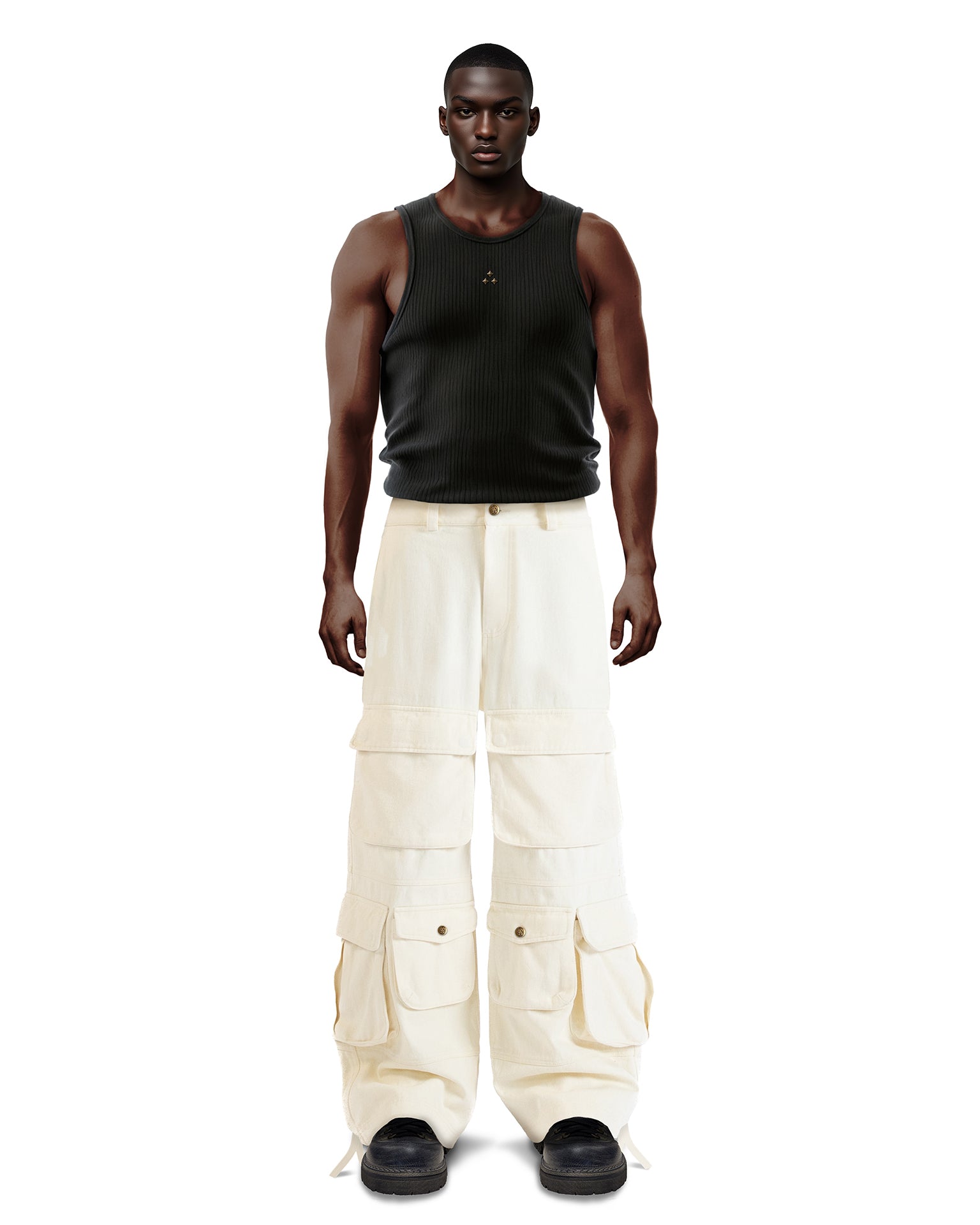 Wide Leg White Cargo Pants