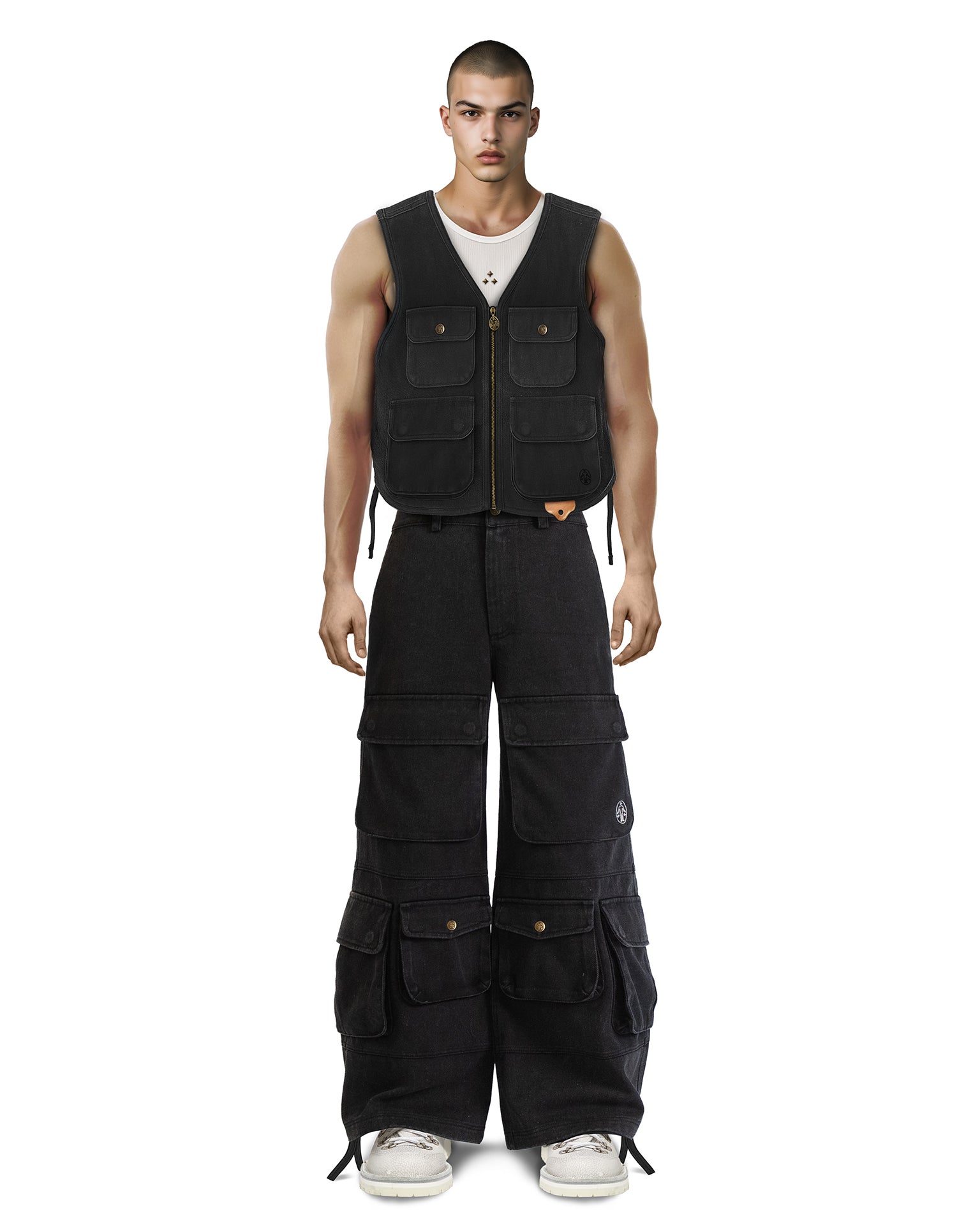 Washed Black Cargo Vest