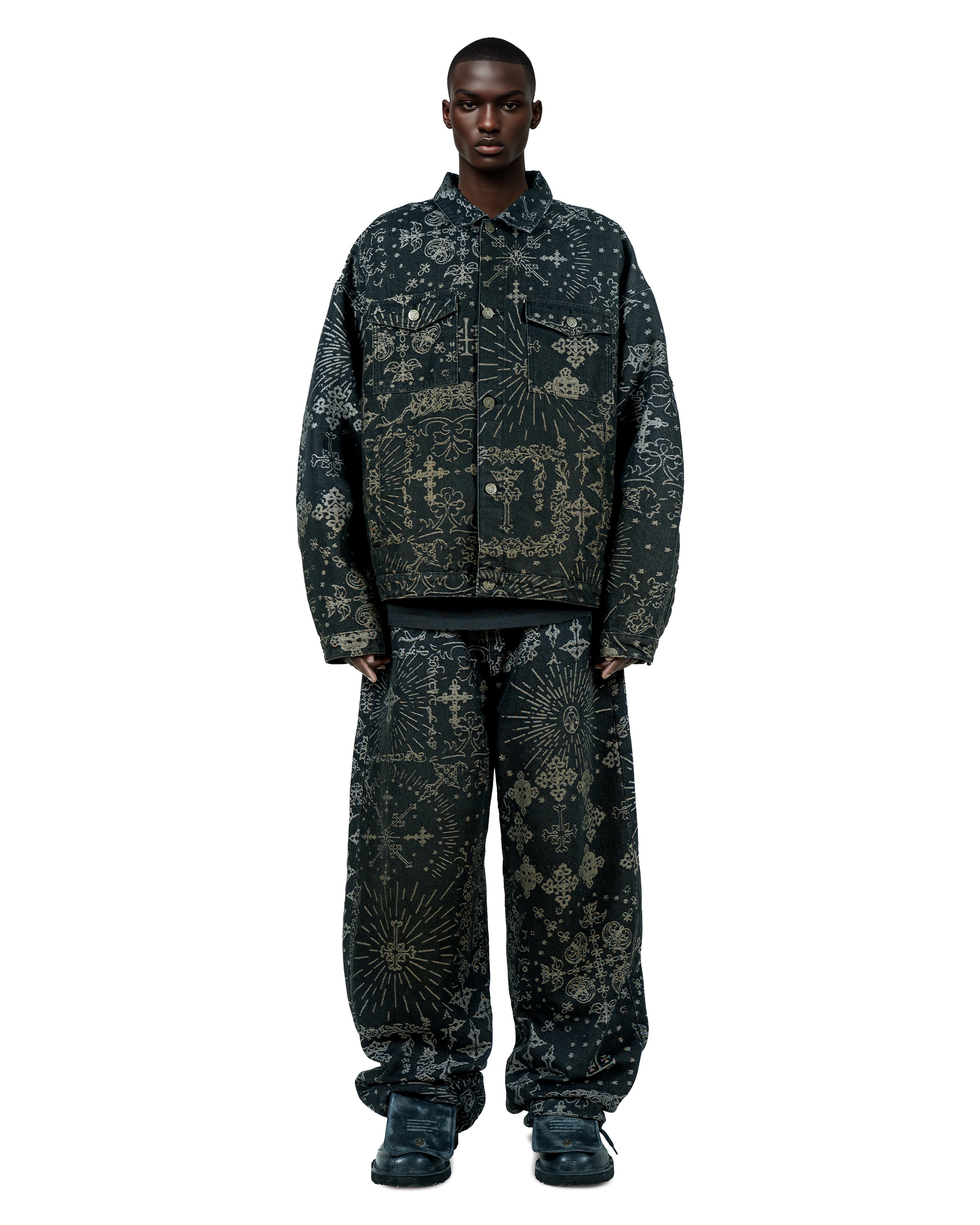 Jacquard Black Denim Jacket