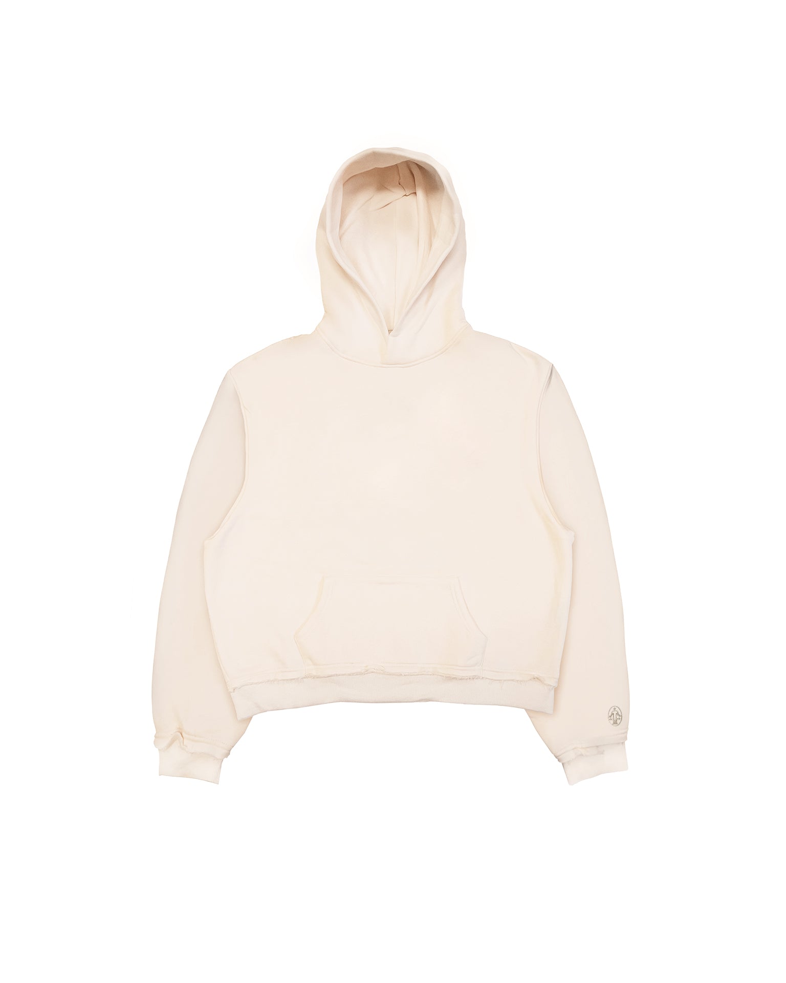 Untitled Artworks Essential Hoodie in Canvas (off-white) – relaxed-fit fleece hoodie with raw hem details and kangaroo pocket. Flat