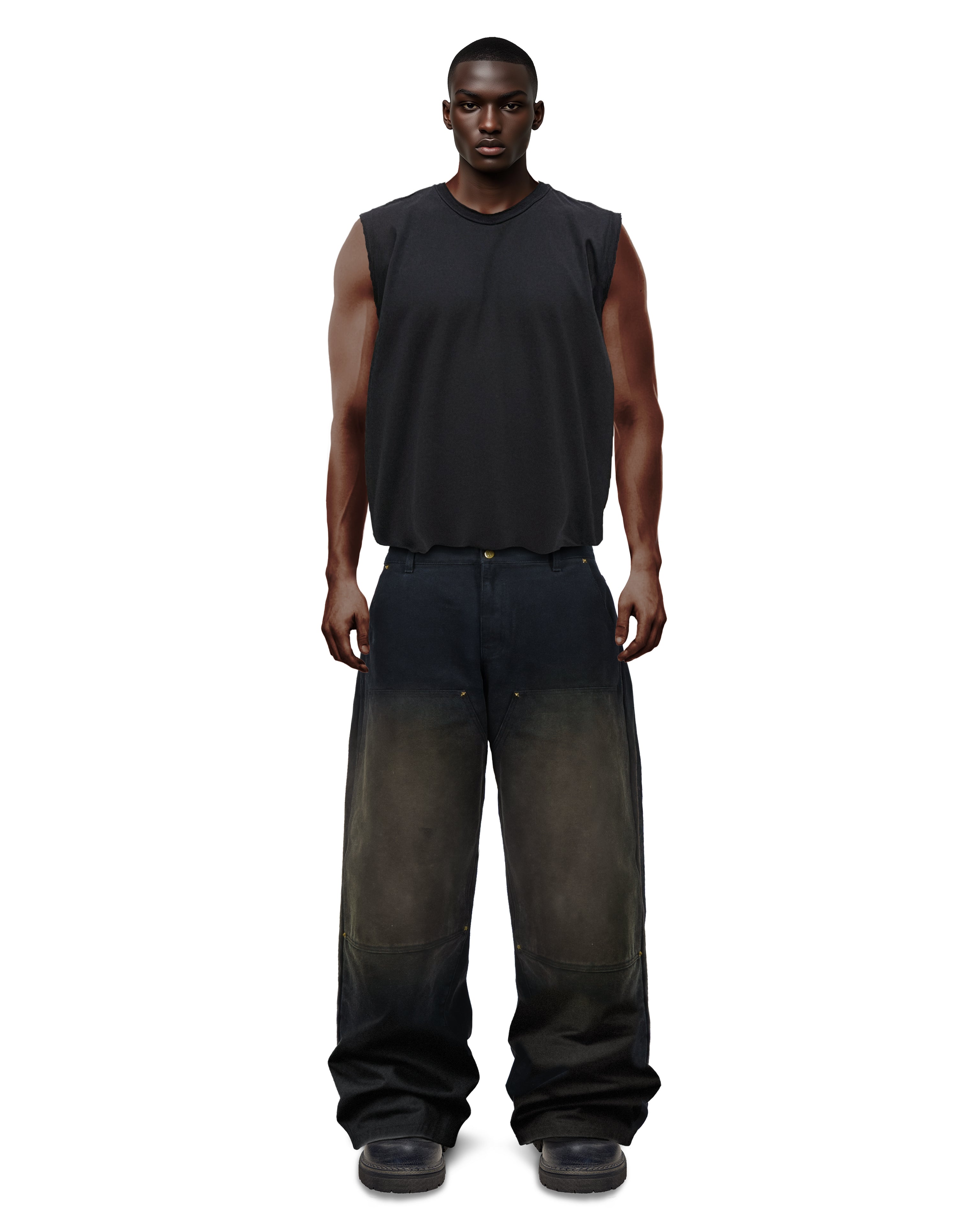 Double Knee Black Pants
