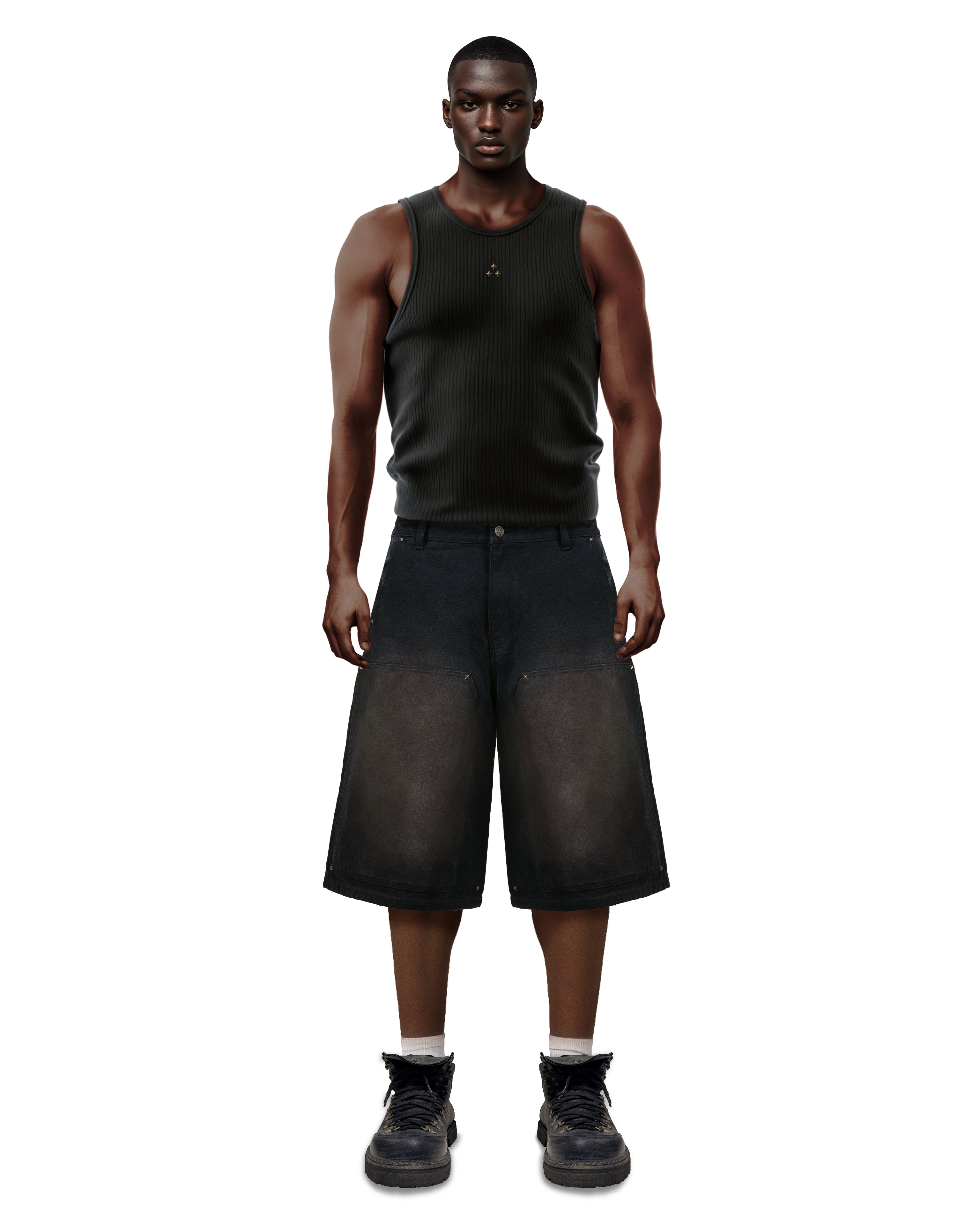 Double Knee Black Shorts