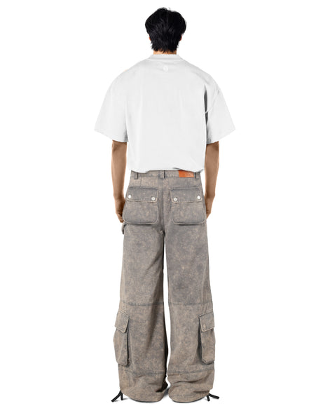 Washed Blue Wide-Leg Cargo Pants