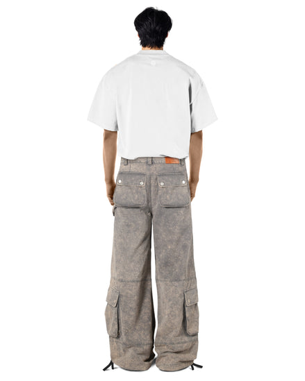 Washed Blue Wide-Leg Cargo Pants