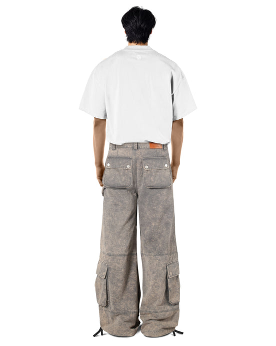 Washed Blue Wide-Leg Cargo Pants