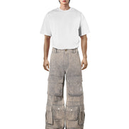 Washed Blue Wide-Leg Cargo Pants