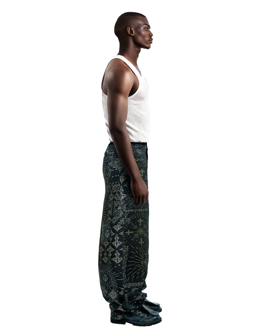 Jacquard Black Jeans Pants