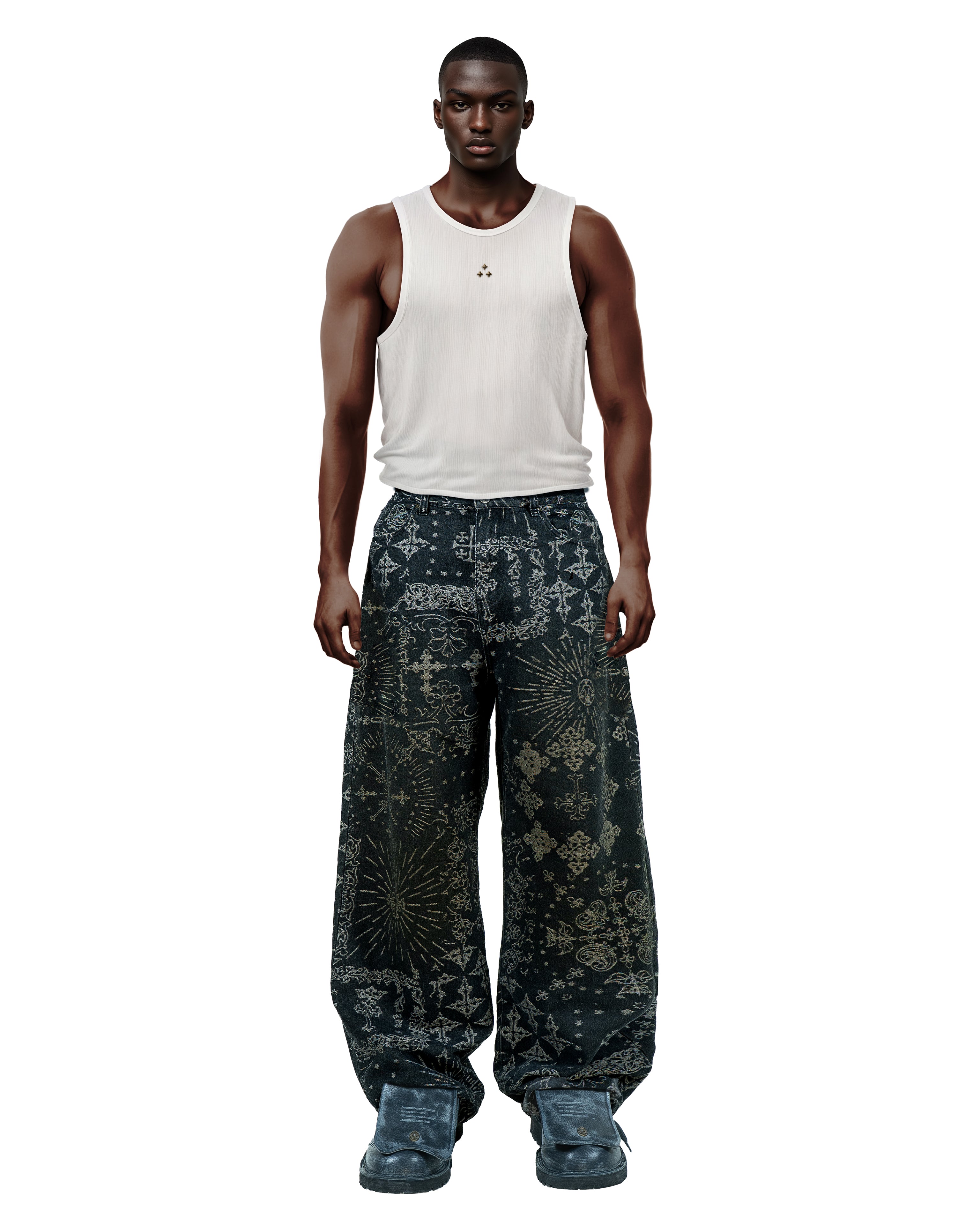 Jacquard Black Jeans Pants