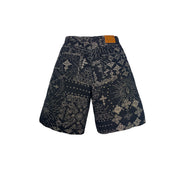Jacquard Black Denim Shorts