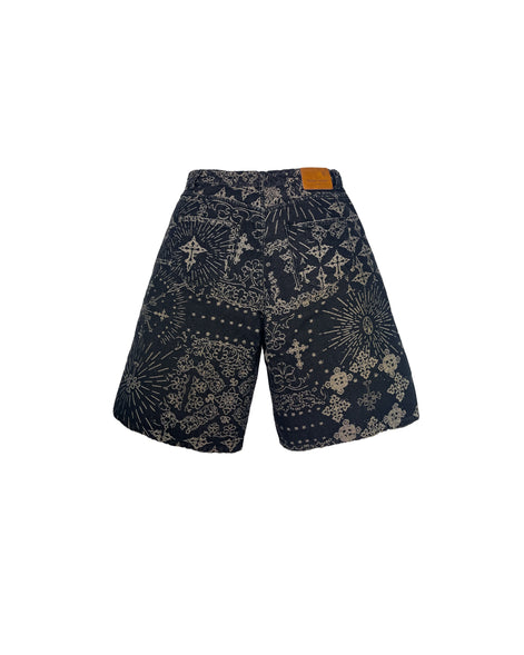 Jacquard Black Denim Shorts