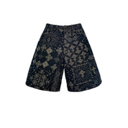 Jacquard Black Denim Shorts