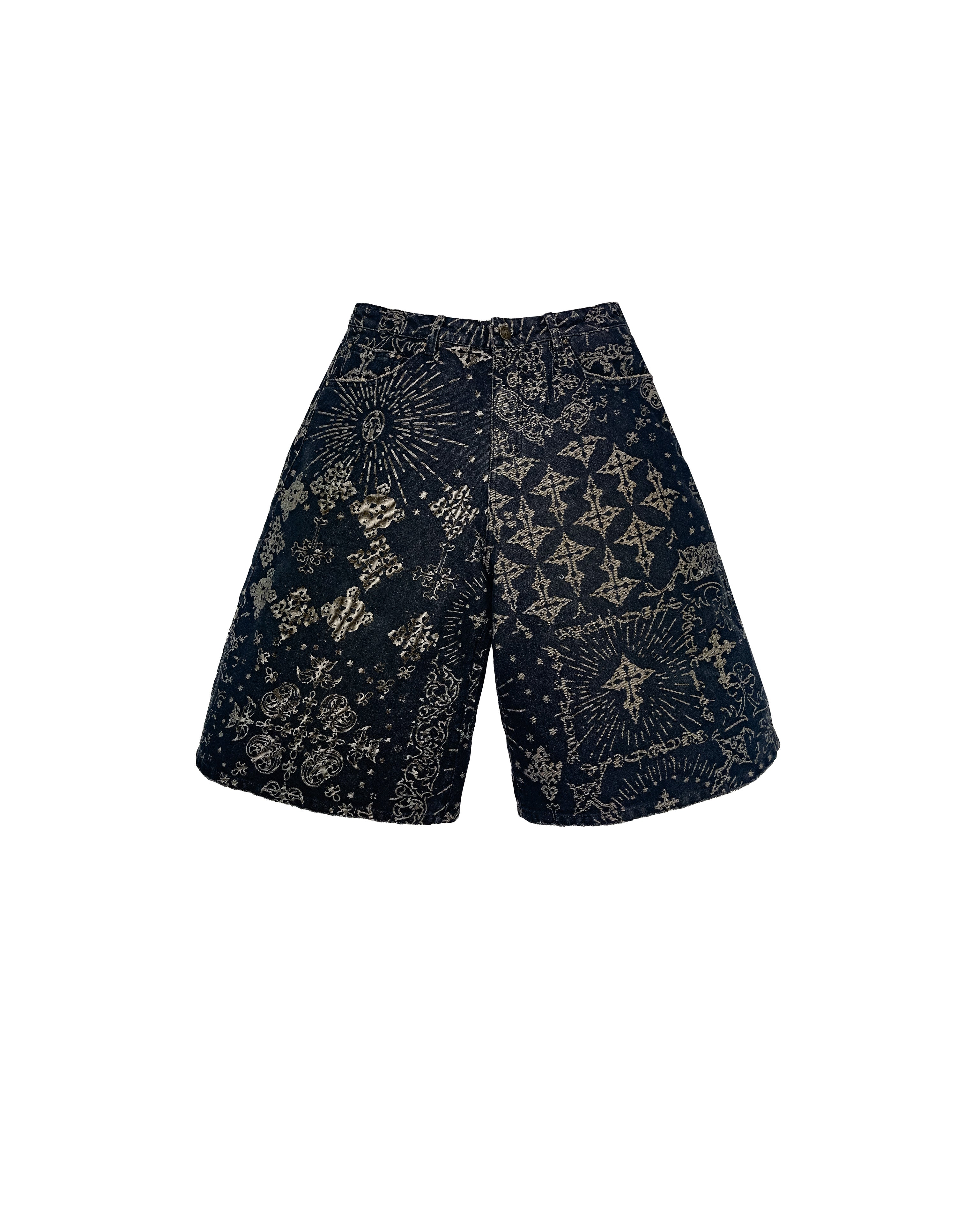 Jacquard Black Denim Shorts