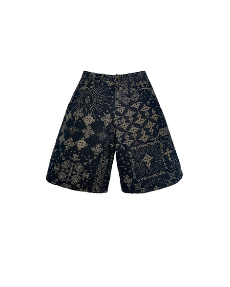 Jacquard Black Denim Shorts