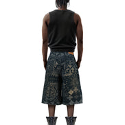 Jacquard Black Denim Shorts