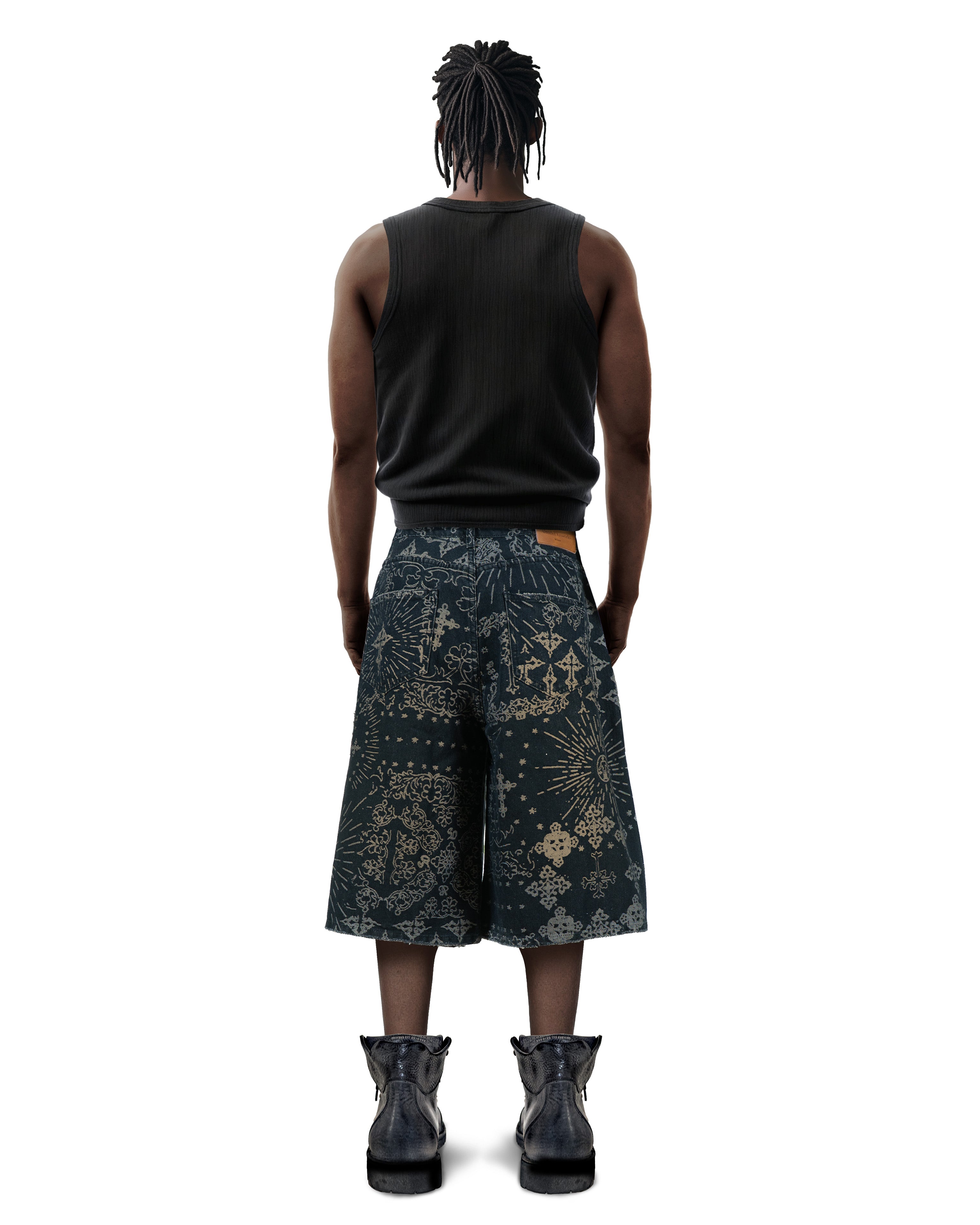 Jacquard Black Denim Shorts