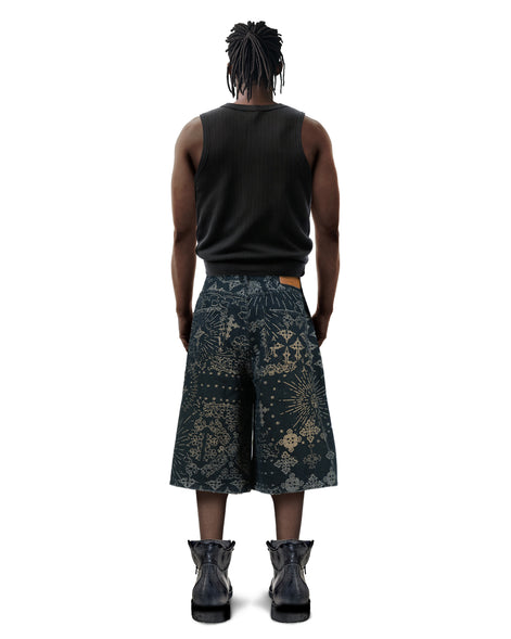 Jacquard Black Denim Shorts