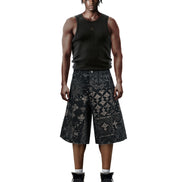 Jacquard Black Denim Shorts