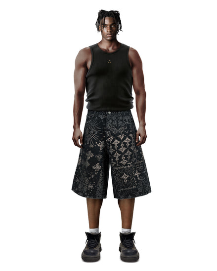 Jacquard Black Denim Shorts