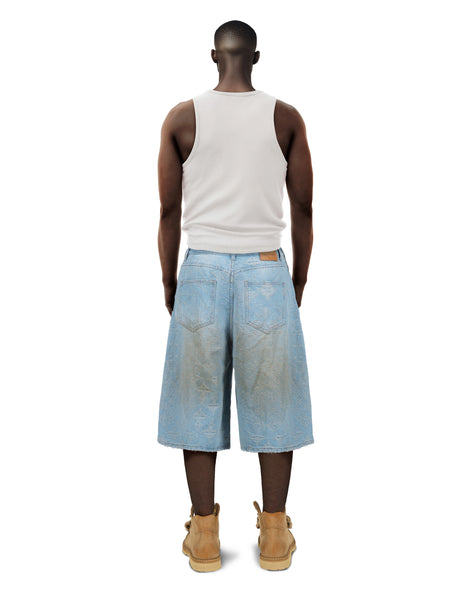 Jacquard Blue Denim Shorts