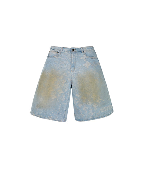 Jacquard Blue Denim Shorts