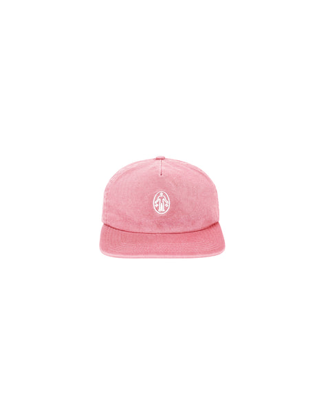Untitled Artworks Essential Cap in Granite – Pink 6-panel cap with faded wash and Velcro adjustable back, made from recycled materials. Front Facing