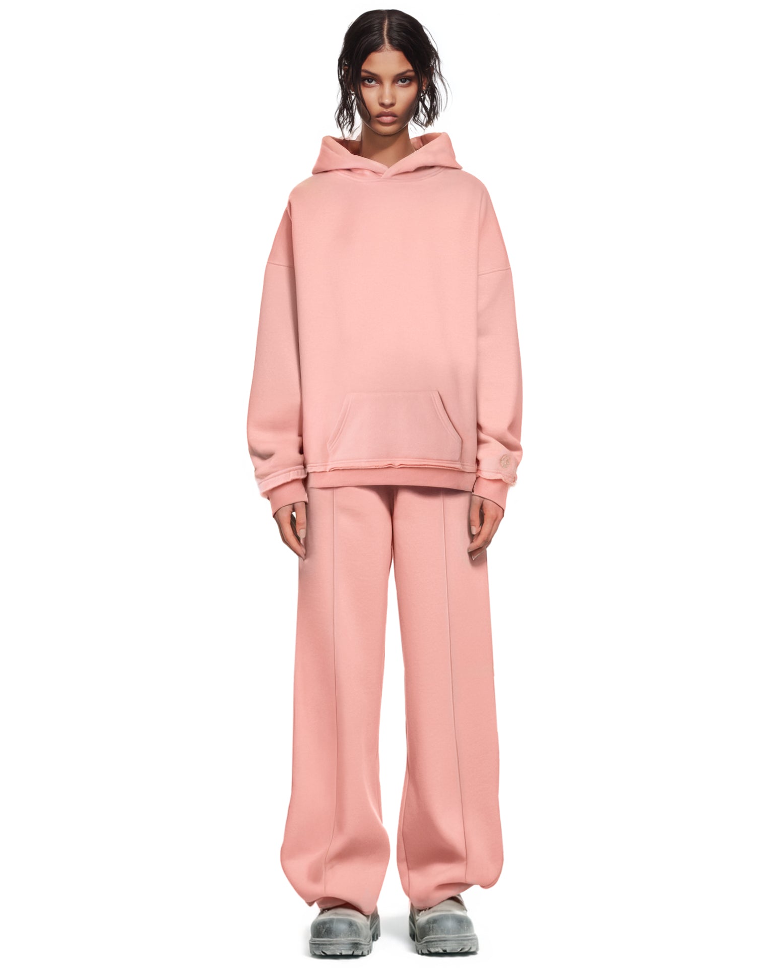 Front view of Essential Granite Sweatpants showcasing the relaxed fit and granite gray color