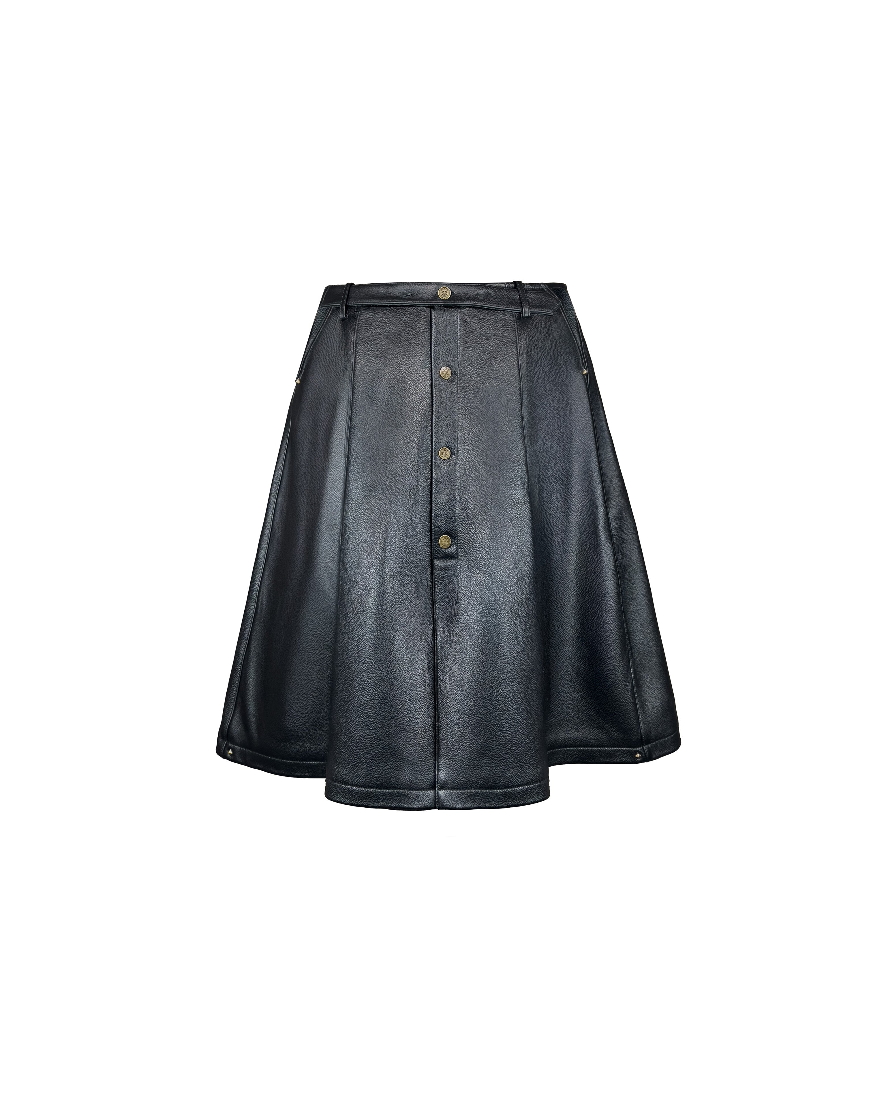 Consumed Distressed Black Leather Skirt