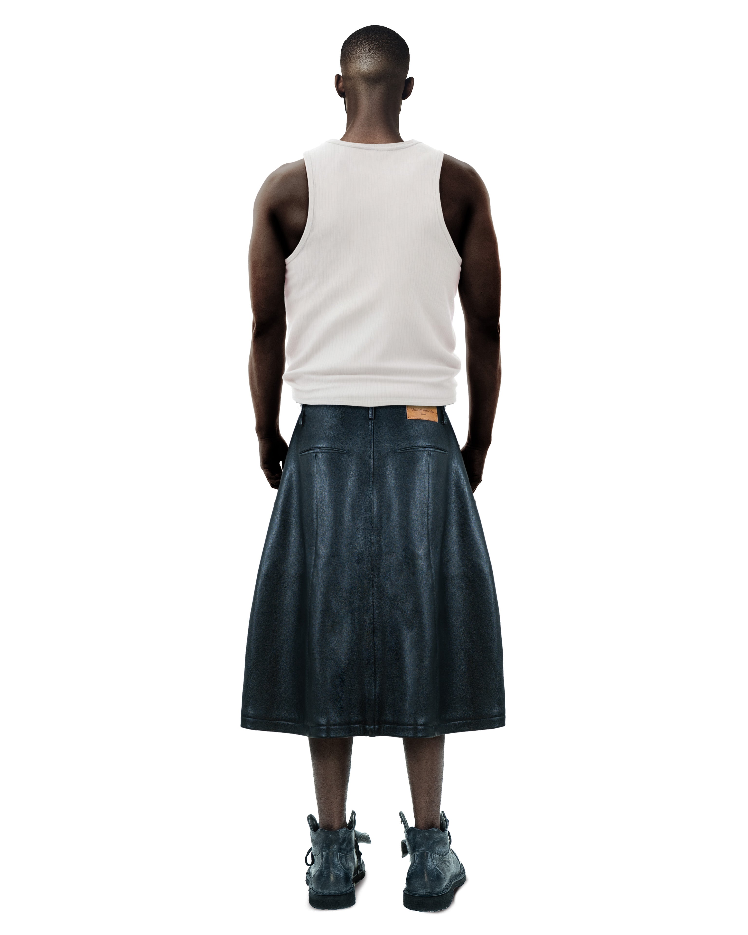 Consumed Distressed Black Leather Skirt