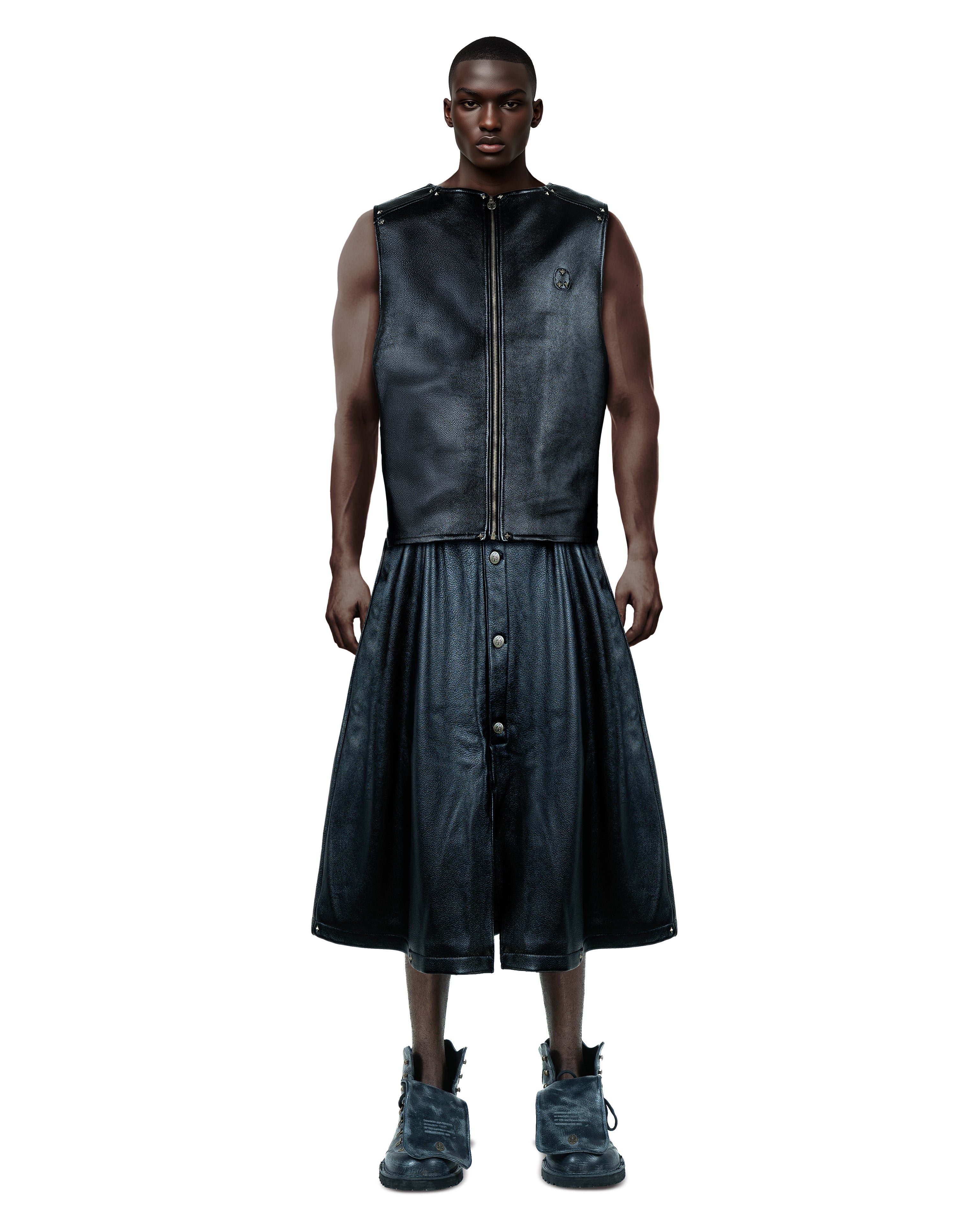 Consumed Distresed Black Leather Vest