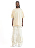 Front view of the Stencil graphic T-shirt showcasing its pleated front detail and stencil print