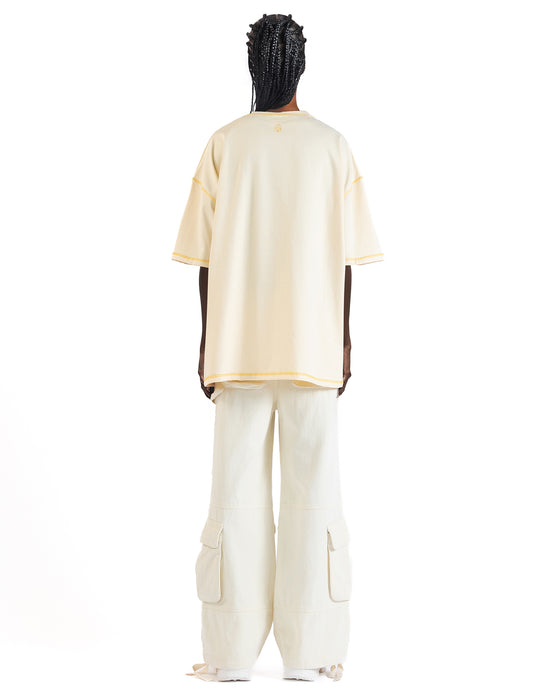 Back view highlighting oversized fit