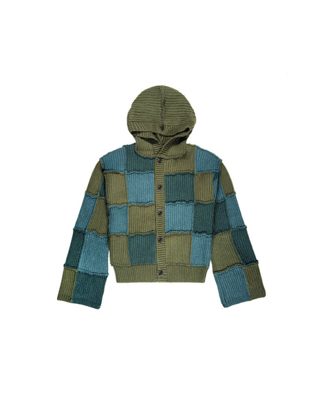 Knit Cardigan Hoodie Patch Moss