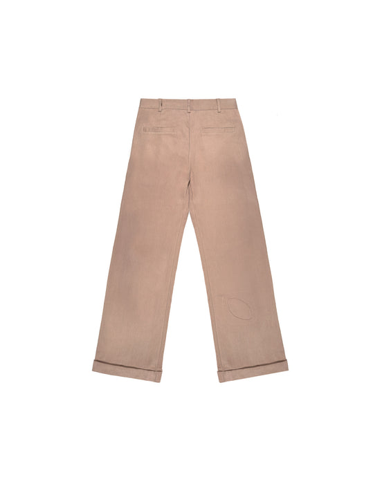 Beige Workwear Pleated Patch Pants