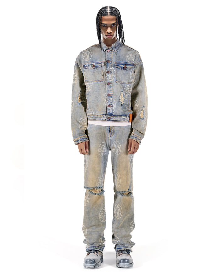 Denim Jacket Allover Logo Chalk Blue