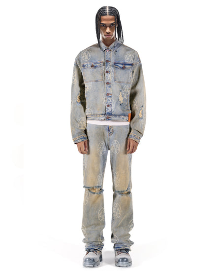 Denim Jacket Allover Logo Chalk Blue