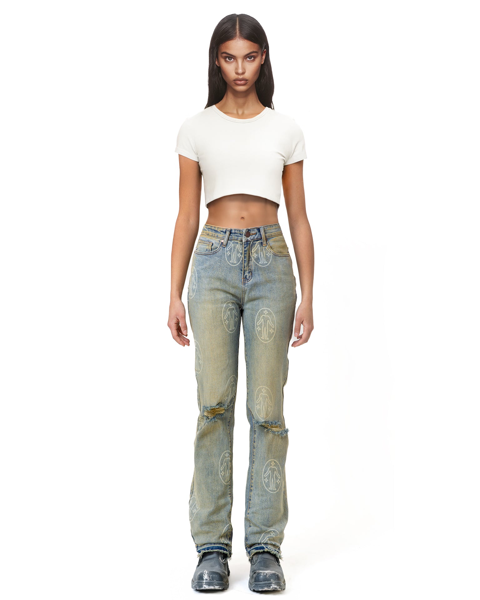 Denim Pants Allover Logo Chalk Blue