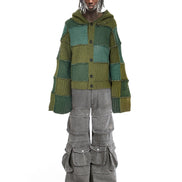 Knit Cardigan Hoodie Patch Moss