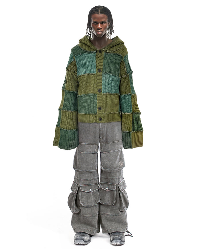 Knit Cardigan Hoodie Patch Moss