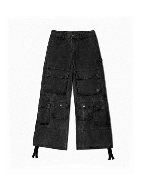 Cargo Wide Pants Washed Black 112 114