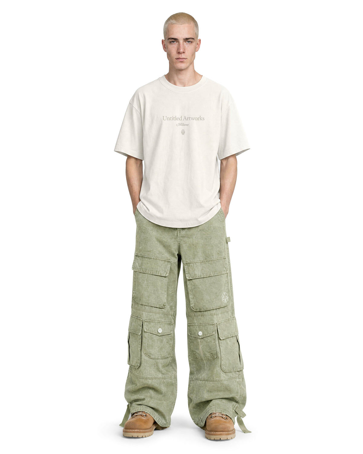 Cargo Wide Pants Washed Green