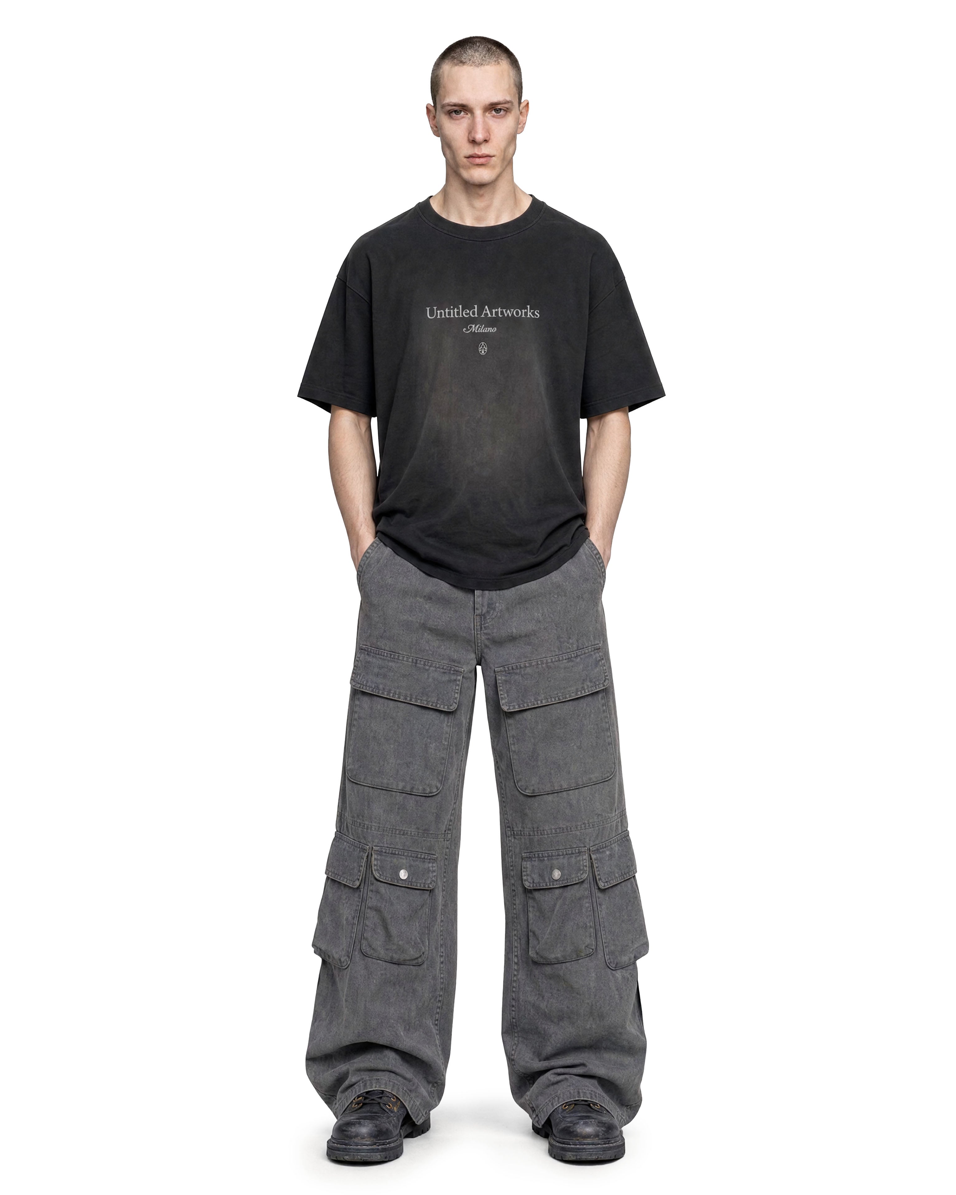 Cargo Wide Pants Washed Grey