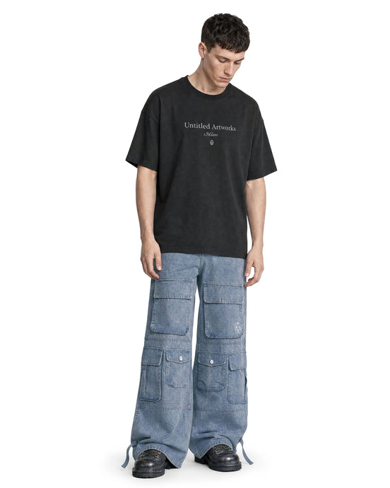 Cargo Wide Pants Washed Light Blue