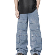Cargo Wide Pants Washed Light Blue 122