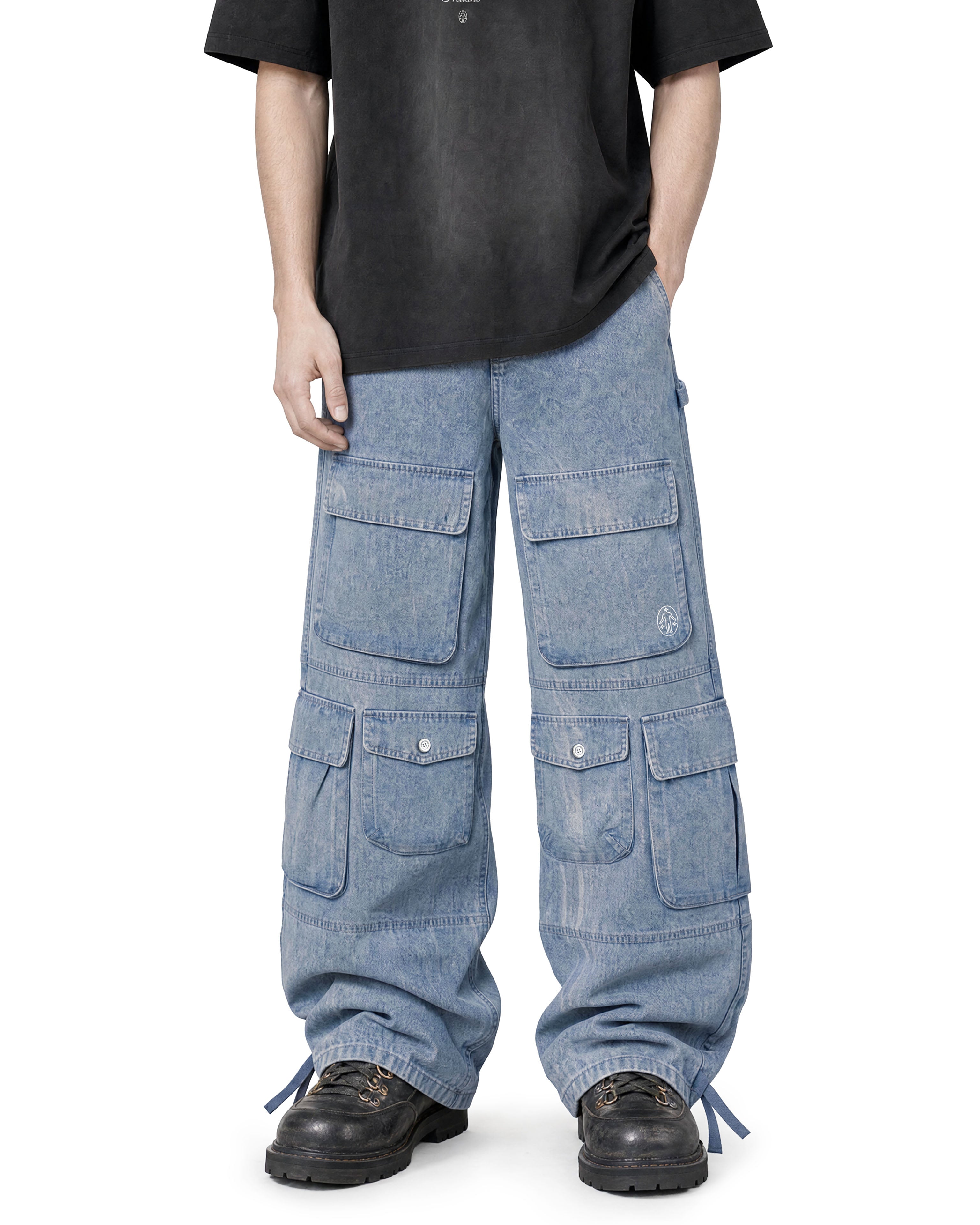 Cargo Wide Pants Washed Light Blue 122