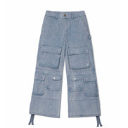Cargo Wide Pants Washed Light Blue 122