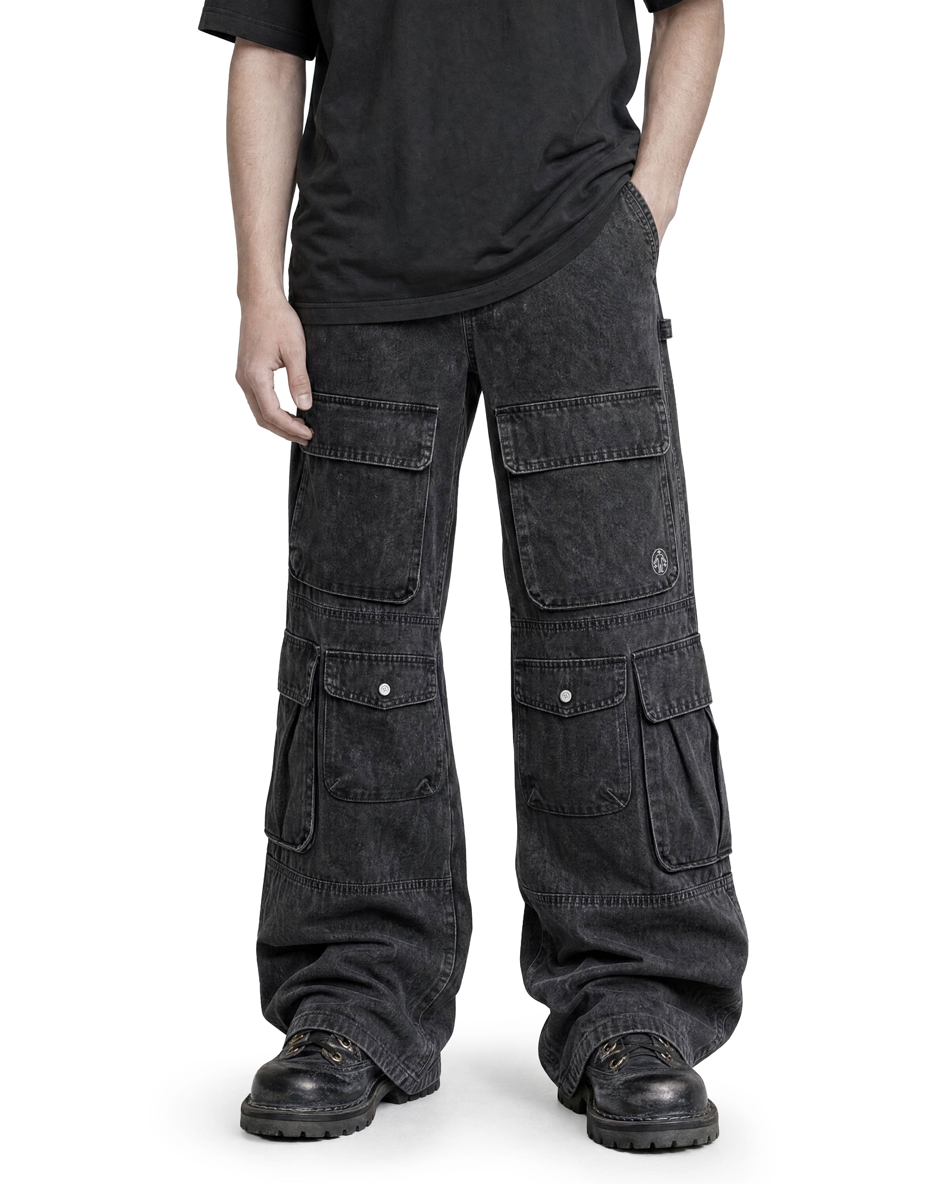 Cargo Wide Pants Washed Black 112 114