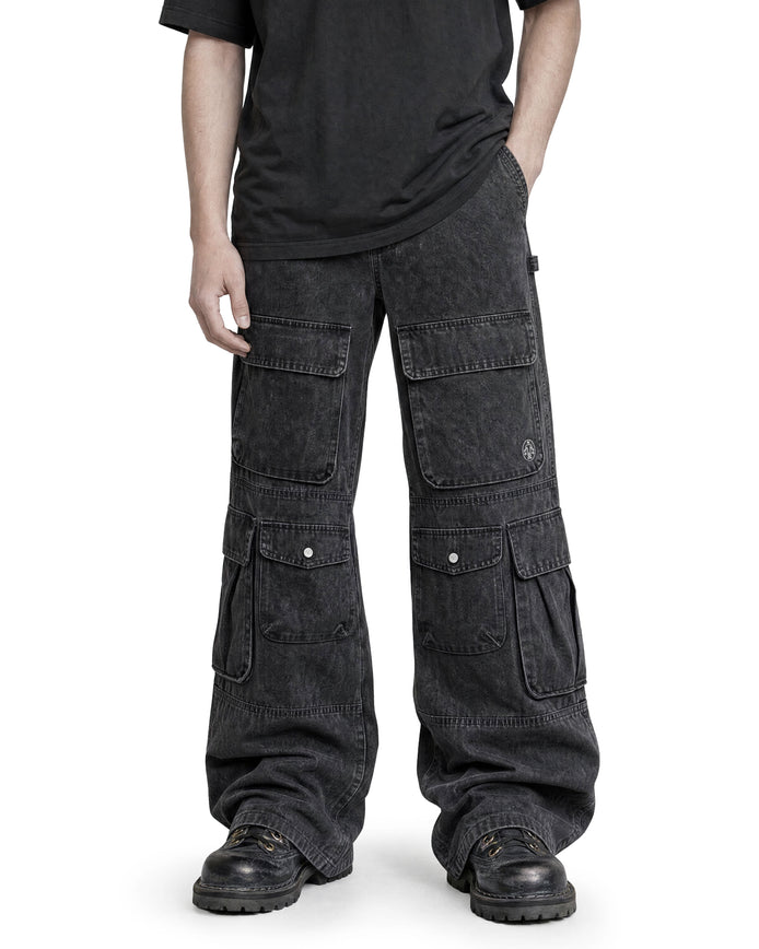 Cargo Wide Pants Washed Black 112 114