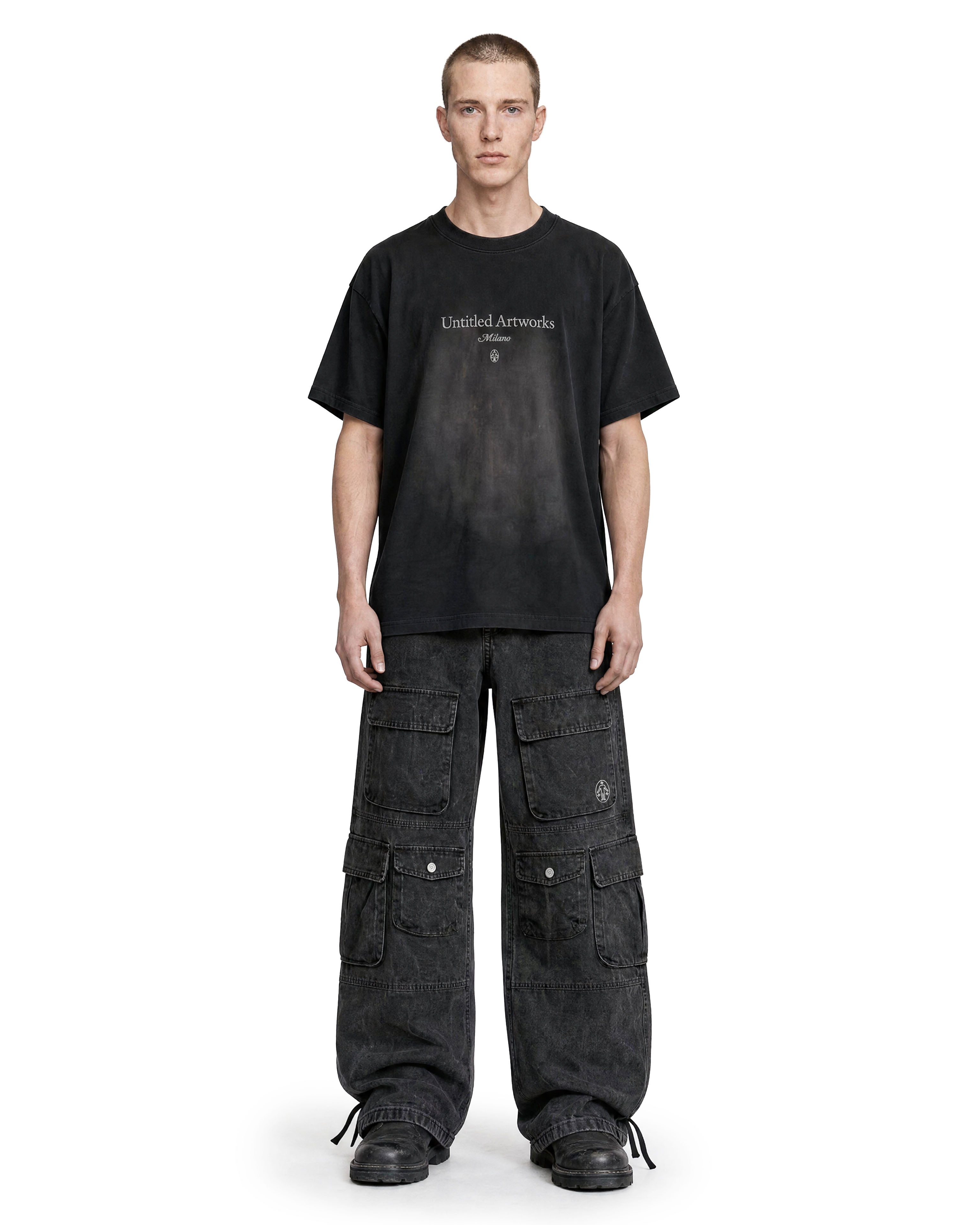 Cargo Wide Pants Washed Black 112 114